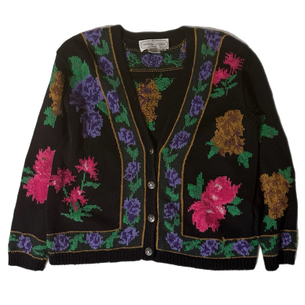 Vtg Adrienne Vittadini Sport Women’s Floral Print Cardigan Size M Whimsical